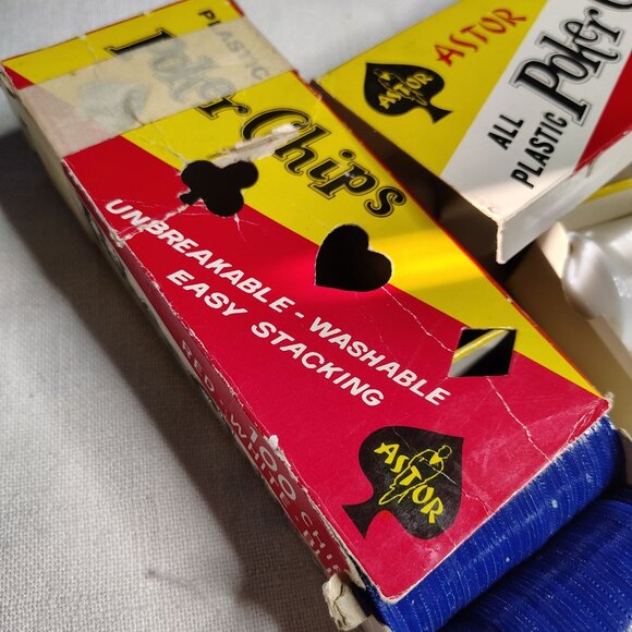 Vintage Astor Poker Chips Lot Red White Blue Plastic Original Boxes Retro Gaming - Picture 2 of 11